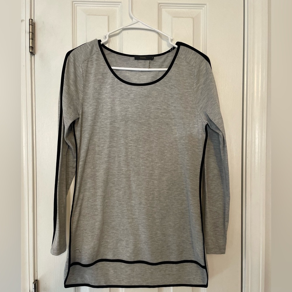 Gray Long Sleeve Shirt w Black Trim